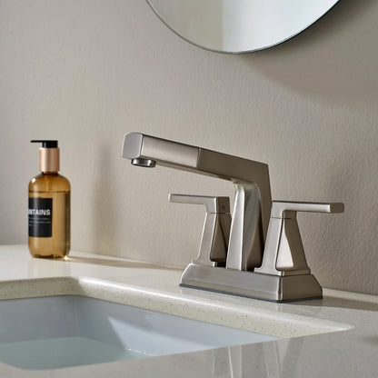 ALPHAUCET Centerset Two-Handle Pull-Out Sprayer Bathroom Faucet in Brushed Nickel