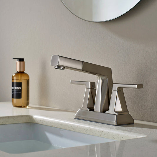 ALPHAUCET Centerset Two-Handle Pull-Out Sprayer Bathroom Faucet in Brushed Nickel