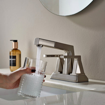 ALPHAUCET Centerset Two-Handle Pull-Out Sprayer Bathroom Faucet in Brushed Nickel