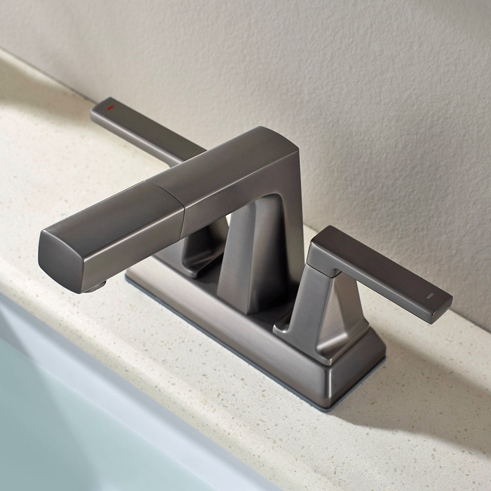 ALPHAUCET Centerset Two-Handle Pull-Out Sprayer Bathroom Faucet in Gun Gray