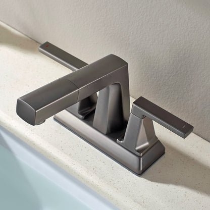ALPHAUCET Centerset Two-Handle Pull-Out Sprayer Bathroom Faucet in Gun Gray