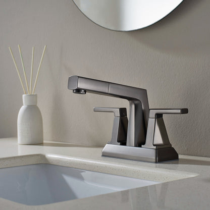 ALPHAUCET Centerset Two-Handle Pull-Out Sprayer Bathroom Faucet in Gun Gray