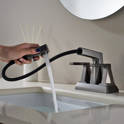 ALPHAUCET Centerset Two-Handle Pull-Out Sprayer Bathroom Faucet in Gun Gray