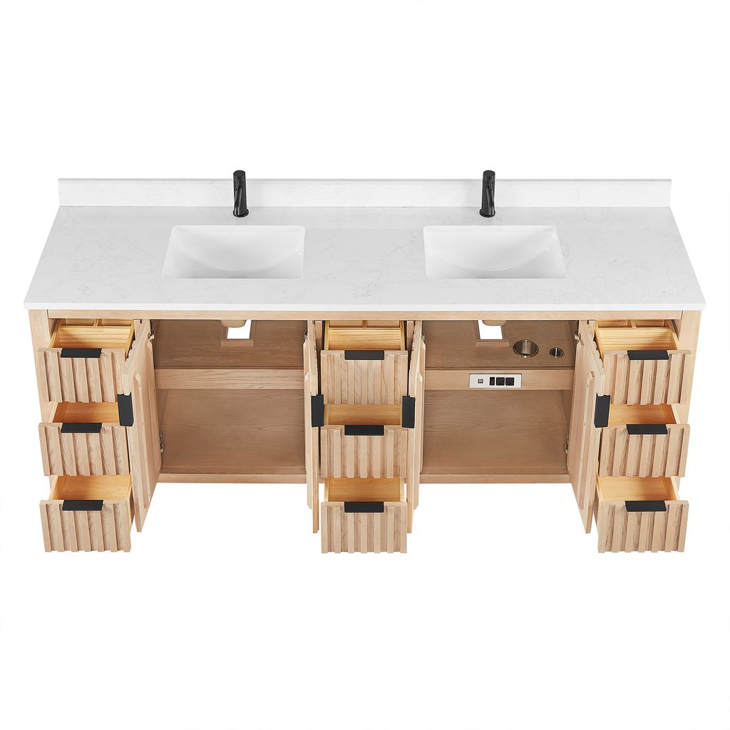 Shenzhen 84" Double Sink Bath Vanity in Aged Natural Oak
