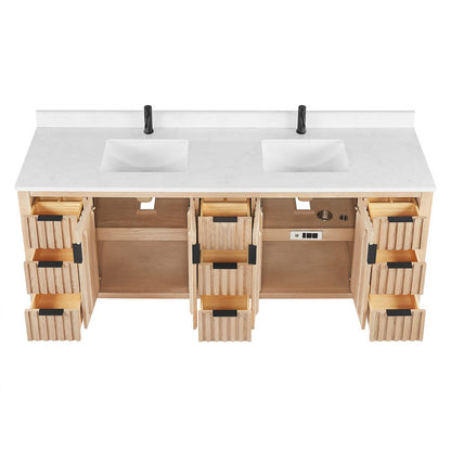 Shenzhen 84" Double Sink Bath Vanity in Aged Natural Oak