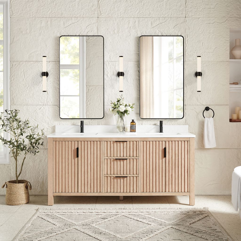 Shenzhen 72" Double Sink Bath Vanity in Aged Natural Oak