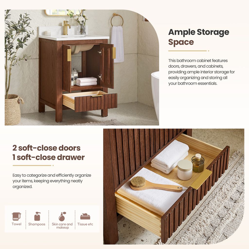 Shenzhen 24" Single Sink Bath Vanity in Aged Dark Brown Oak