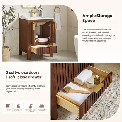 Shenzhen 24" Single Sink Bath Vanity in Aged Dark Brown Oak