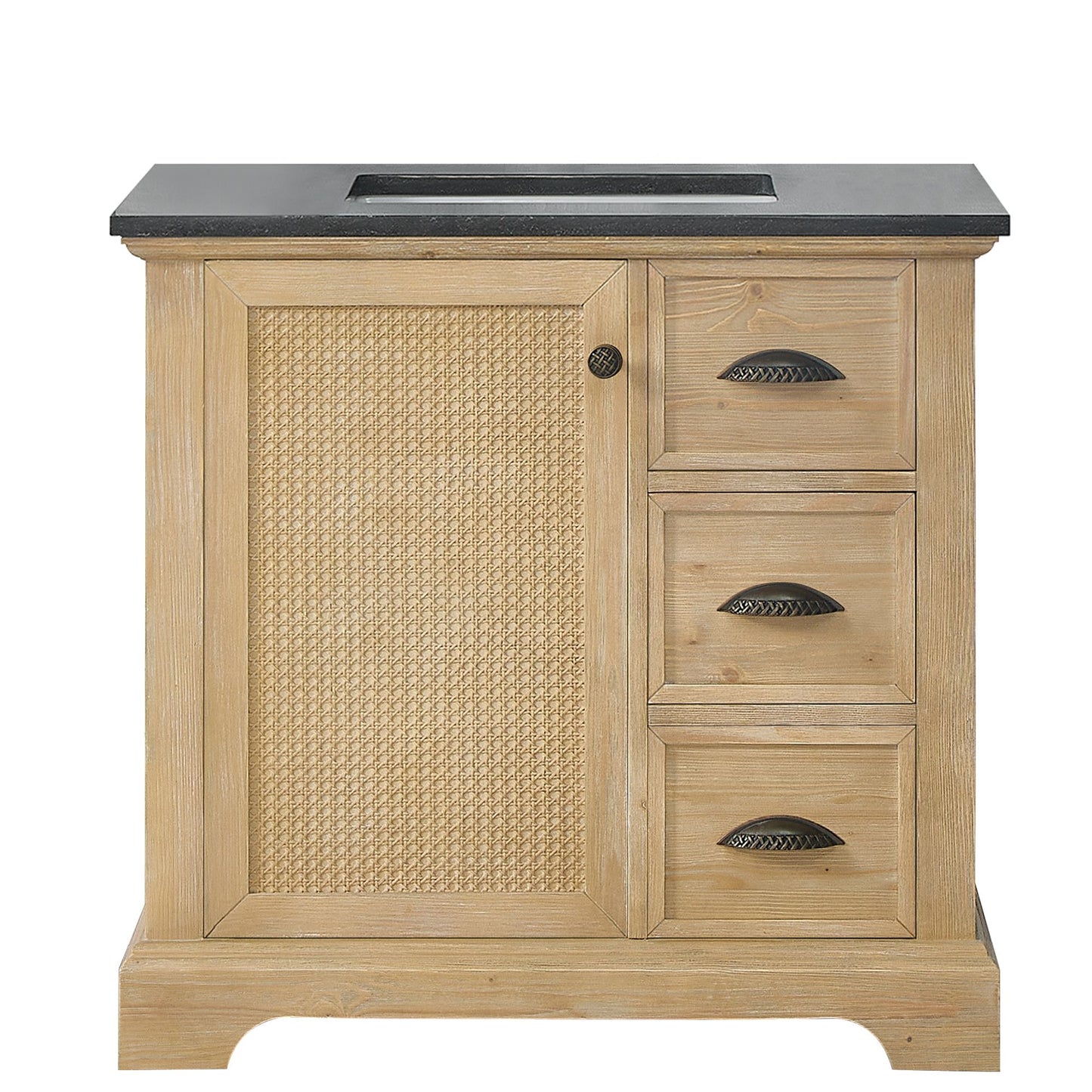 Hervas 36" Free-standing Single Bath Vanity in Fir Wood Brown with Black Natural Celestite Marble Top