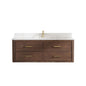 Cristo 55" Floating Single Bath Vanity in Aged Dark Brown Oak with Fish Maw White Quartz Stone Top