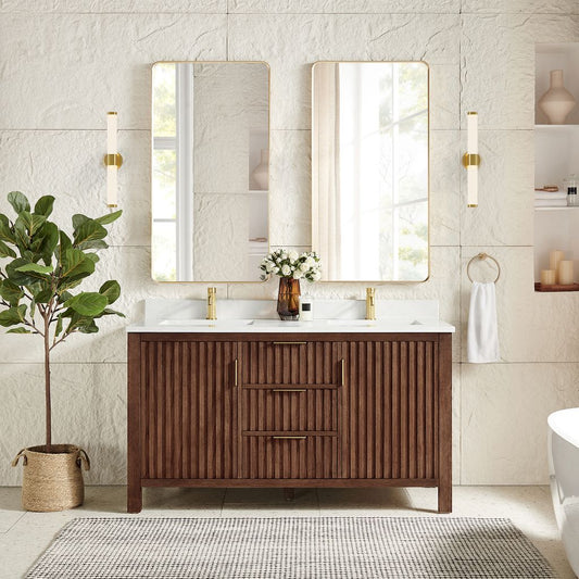 Shenzhen 60M" Double Sink Bath Vanity in Aged Dark Brown Oak