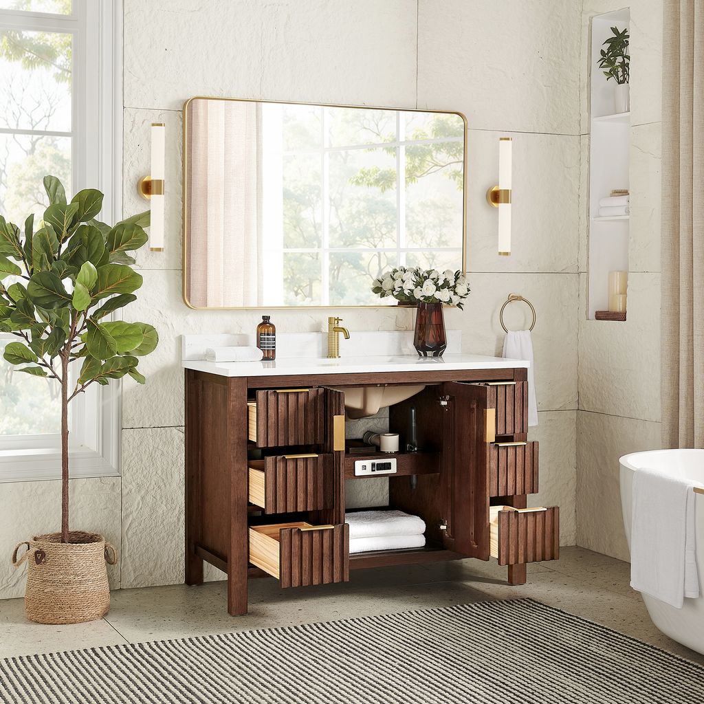 Shenzhen 48" Single Sink Bath Vanity in Aged Dark Brown Oak