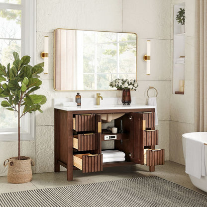 Shenzhen 48" Single Sink Bath Vanity in Aged Dark Brown Oak
