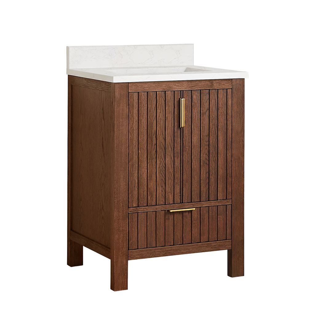Shenzhen 24" Single Sink Bath Vanity in Aged Dark Brown Oak