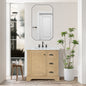 Hervas 36" Free-standing Single Bath Vanity in Fir Wood Brown with White Natural Carrara Marble Top