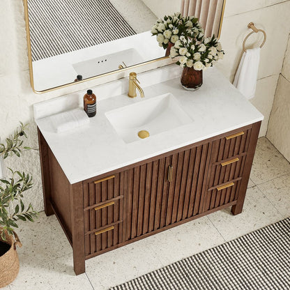 Shenzhen 48" Single Sink Bath Vanity in Aged Dark Brown Oak