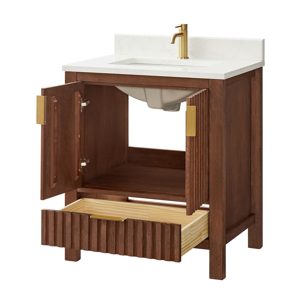 Shenzhen 30" Single Sink Bath Vanity in Aged Dark Brown Oak