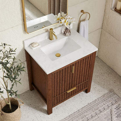 Shenzhen 30" Single Sink Bath Vanity in Aged Dark Brown Oak