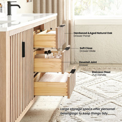 Shenzhen 60M" Double Sink Bath Vanity in Aged Natural Oak