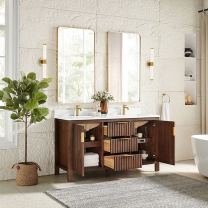Shenzhen 60M" Double Sink Bath Vanity in Aged Dark Brown Oak