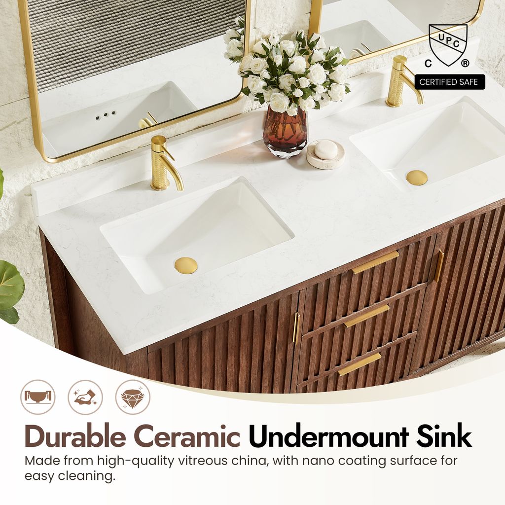 Shenzhen 60M" Double Sink Bath Vanity in Aged Dark Brown Oak