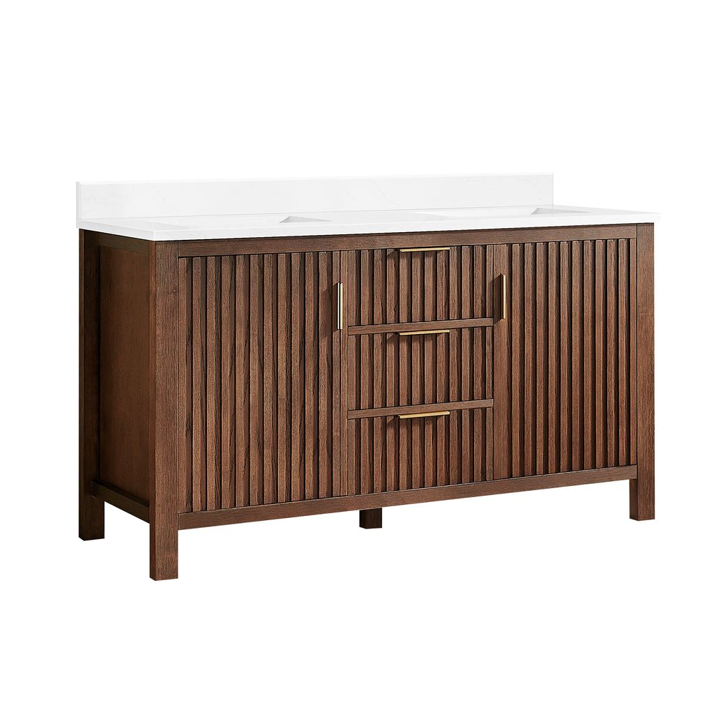 Shenzhen 60M" Double Sink Bath Vanity in Aged Dark Brown Oak
