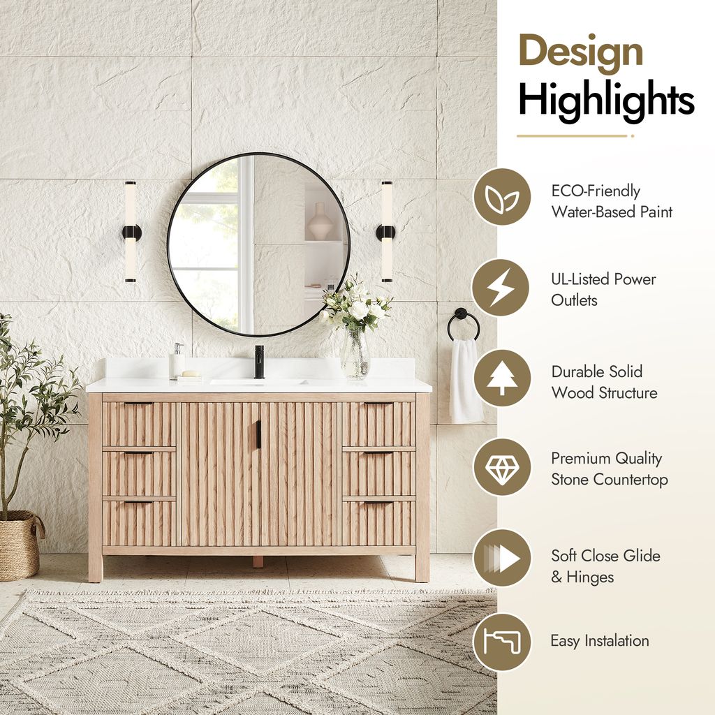 Shenzhen 60" Single Sink Bath Vanity in Aged Natural Oak