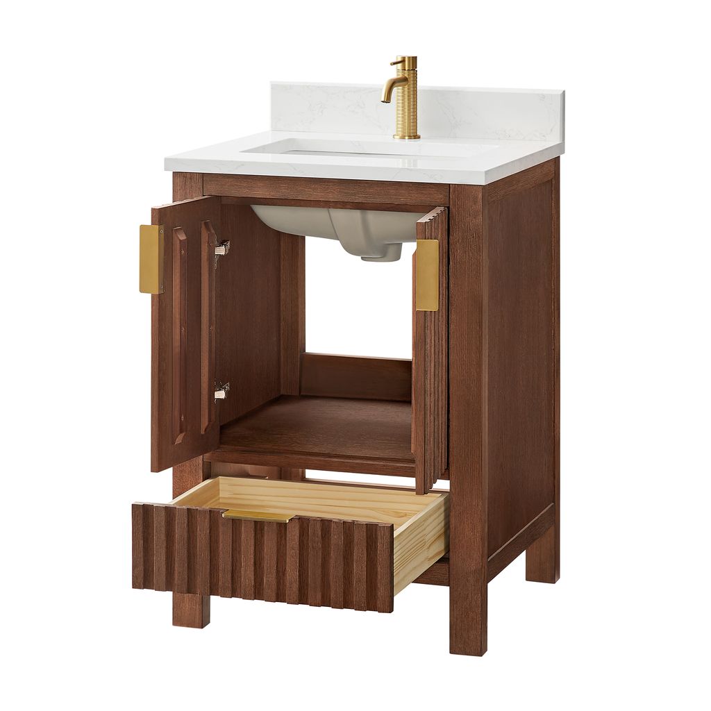 Shenzhen 24" Single Sink Bath Vanity in Aged Dark Brown Oak