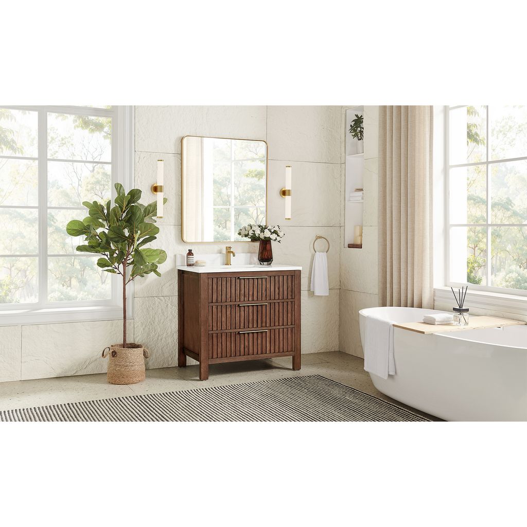 Shenzhen 36" Single Sink Bath Vanity in Aged Dark Brown Oak