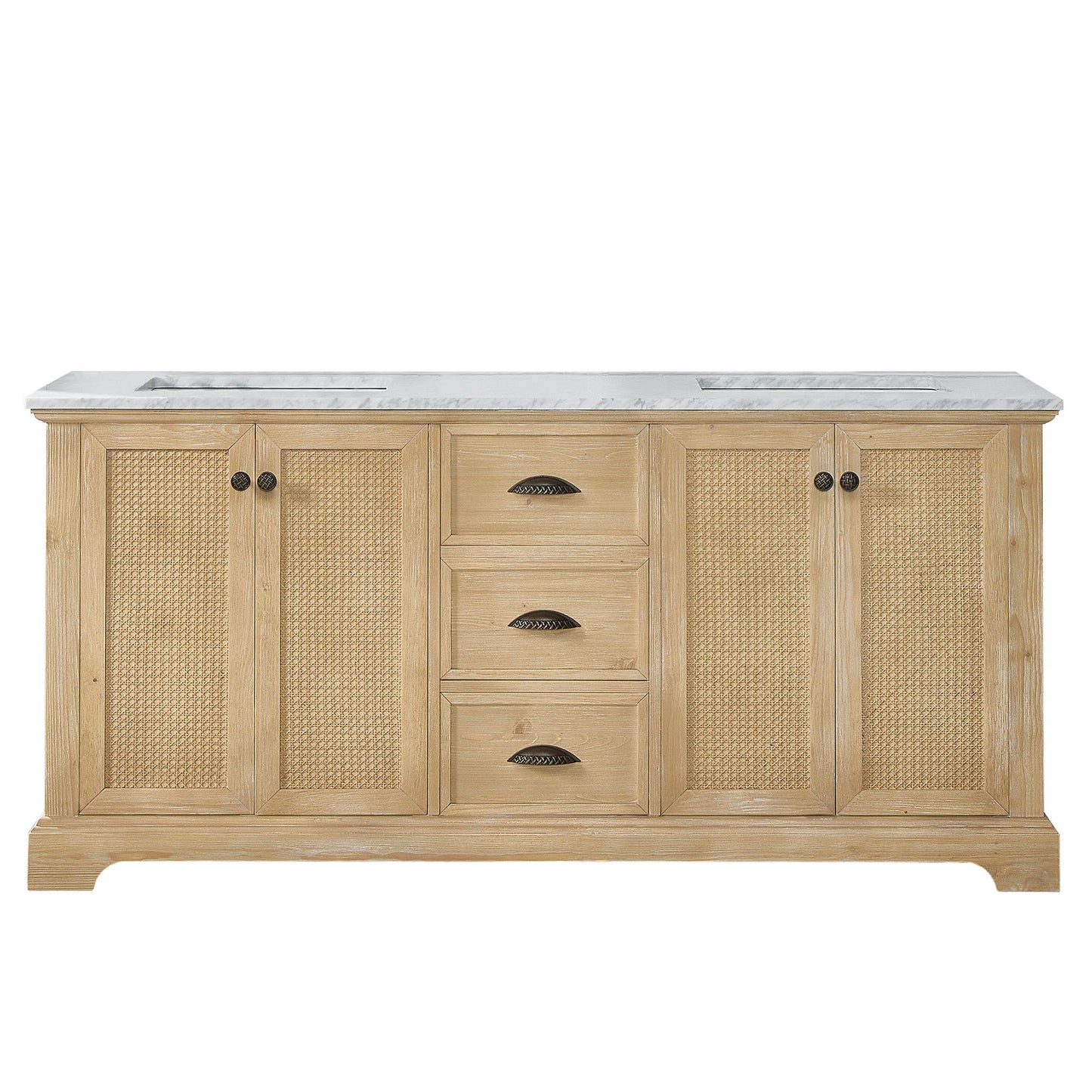Hervas 72" Free-standing Double Bath Vanity in Fir Wood Brown with White Natural Carrara Marble Top