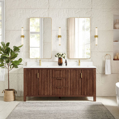 Shenzhen 72" Double Sink Bath Vanity in Aged Dark Brown Oak