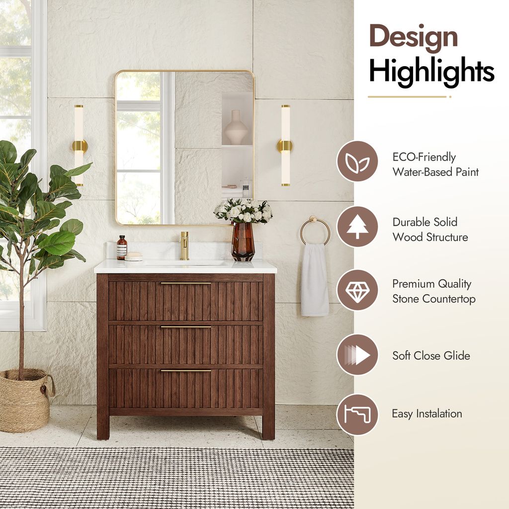 Shenzhen 36" Single Sink Bath Vanity in Aged Dark Brown Oak
