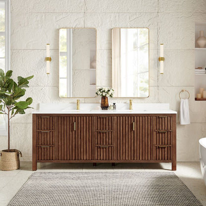Shenzhen 84" Double Sink Bath Vanity in Aged Dark Brown Oak