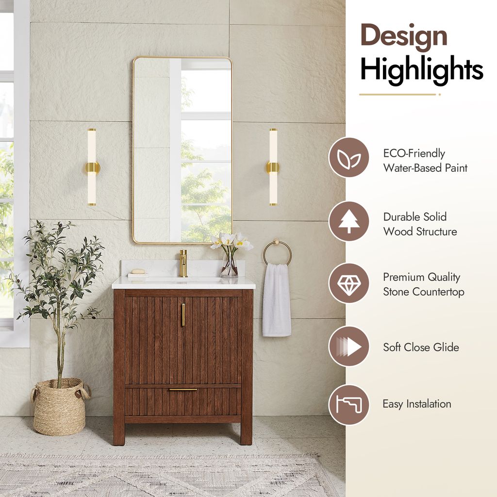 Shenzhen 30" Single Sink Bath Vanity in Aged Dark Brown Oak