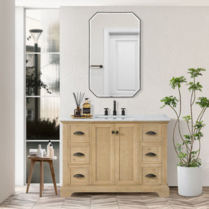 Hervas 48" Free-standing Single Bath Vanity in Fir Wood Brown with White Natural Carrara Marble Top