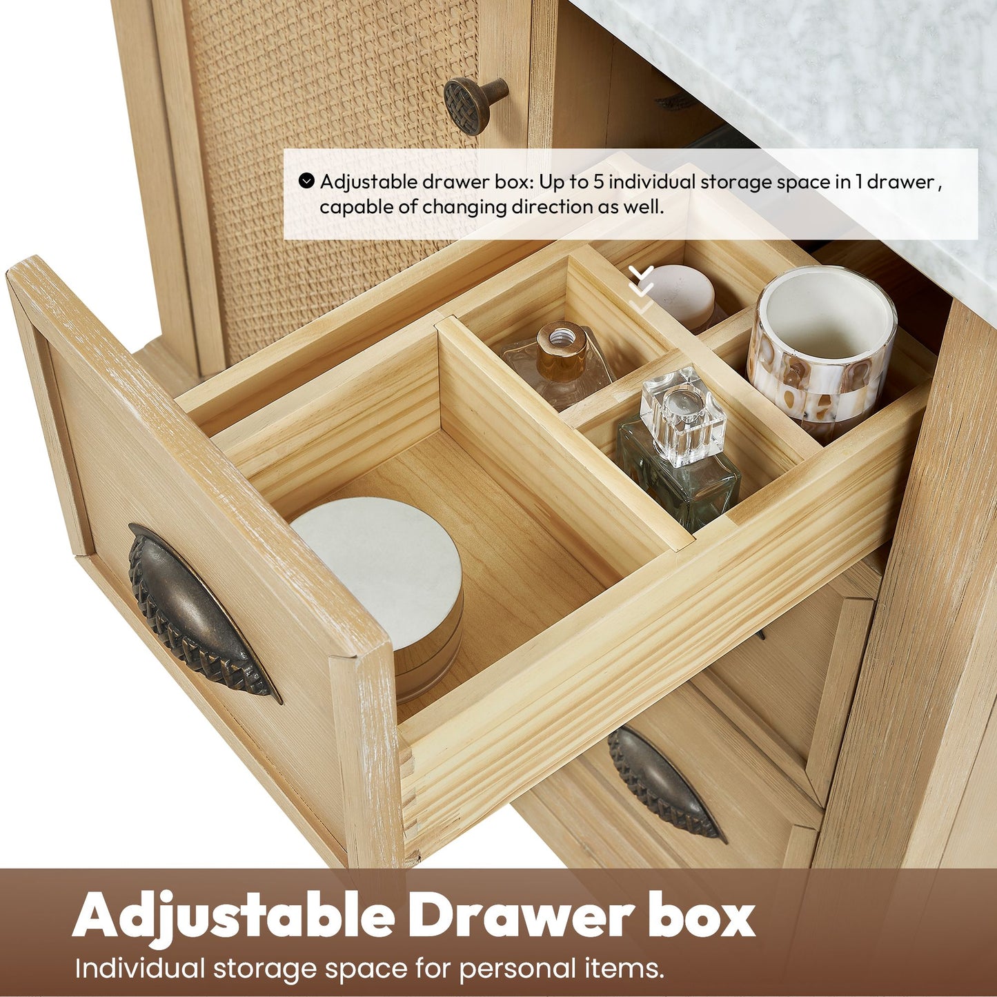 Hervas 36" Free-standing Single Bath Vanity in Fir Wood Brown with White Natural Carrara Marble Top