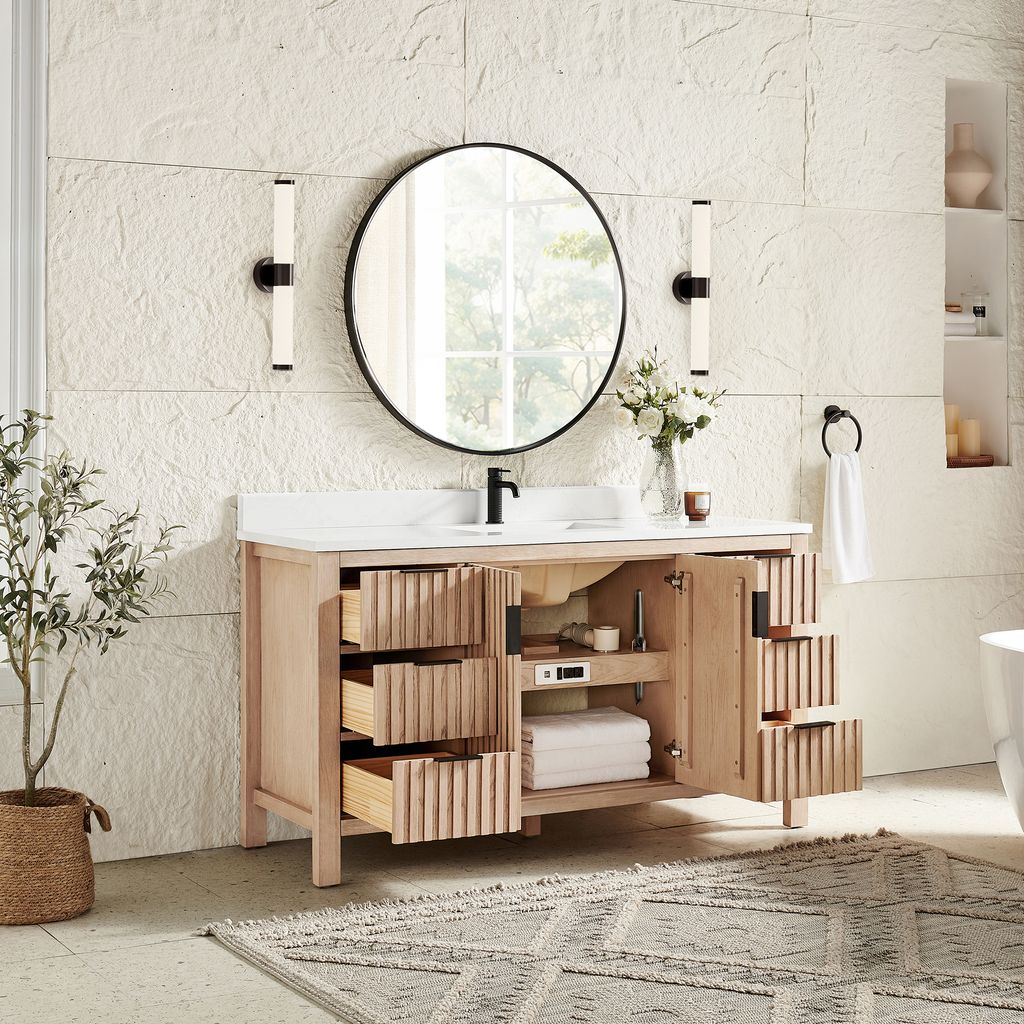 Shenzhen 60" Single Sink Bath Vanity in Aged Natural Oak
