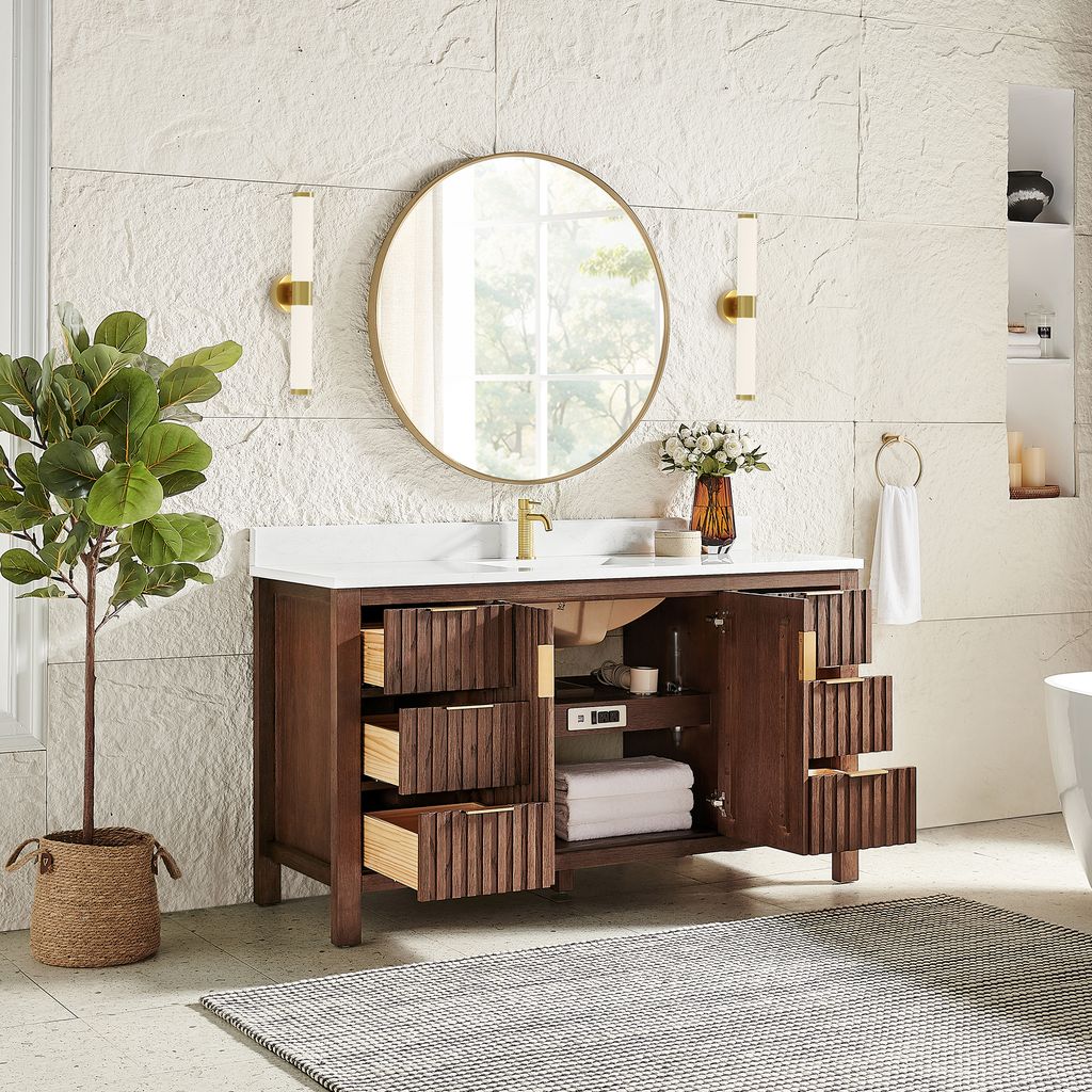 Shenzhen 60" Single Sink Bath Vanity in Aged Dark Brown Oak