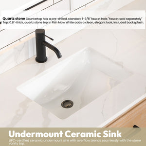 Cristo 72" Floating Double Bath Vanity in Fir Wood Brown with Fish Maw White Quartz Stone Top