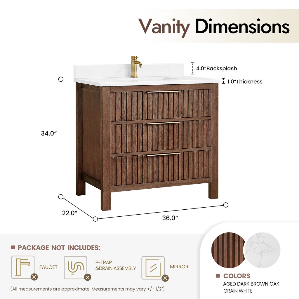 Shenzhen 36" Single Sink Bath Vanity in Aged Dark Brown Oak