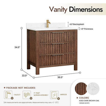 Shenzhen 36" Single Sink Bath Vanity in Aged Dark Brown Oak