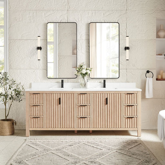 Shenzhen 84" Double Sink Bath Vanity in Aged Natural Oak