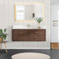 Cristo 55" Floating Single Bath Vanity in Aged Dark Brown Oak with Fish Maw White Quartz Stone Top