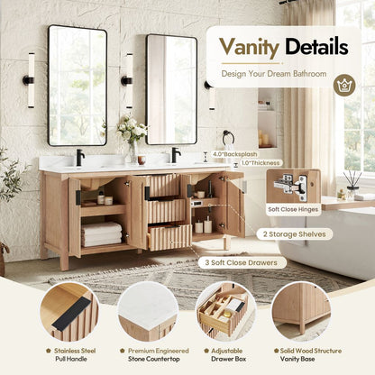 Shenzhen 72" Double Sink Bath Vanity in Aged Natural Oak