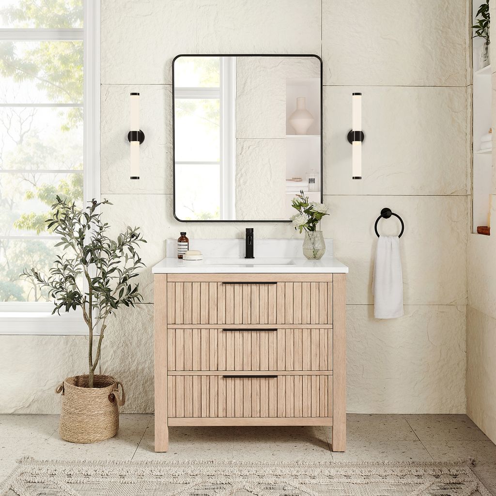 Shenzhen 36" Single Sink Bath Vanity in Aged Natural Oak