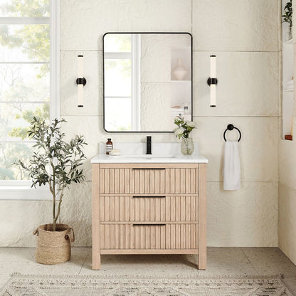 Shenzhen 36" Single Sink Bath Vanity in Aged Natural Oak