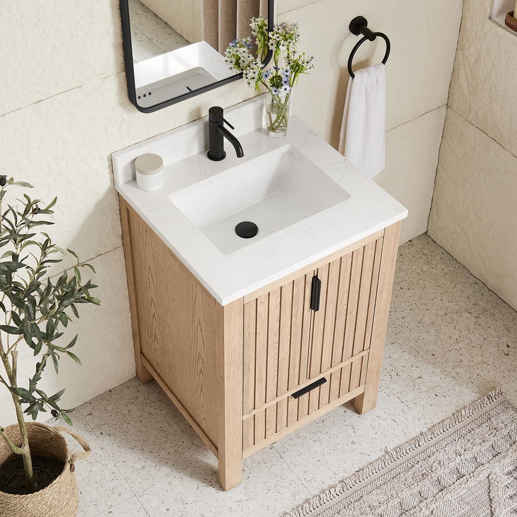 Shenzhen 24" Single Sink Bath Vanity in Aged Natural Oak