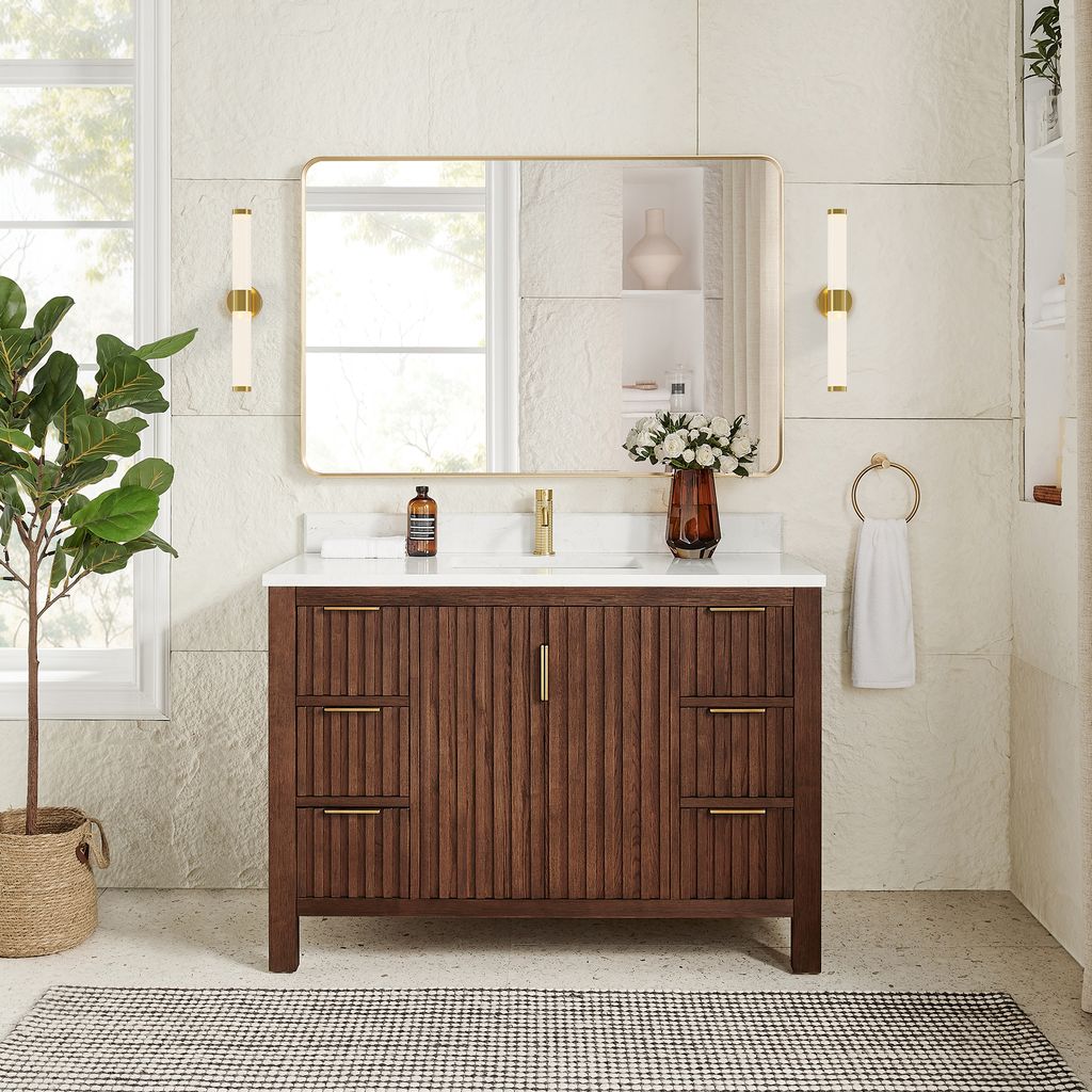 Shenzhen 48" Single Sink Bath Vanity in Aged Dark Brown Oak