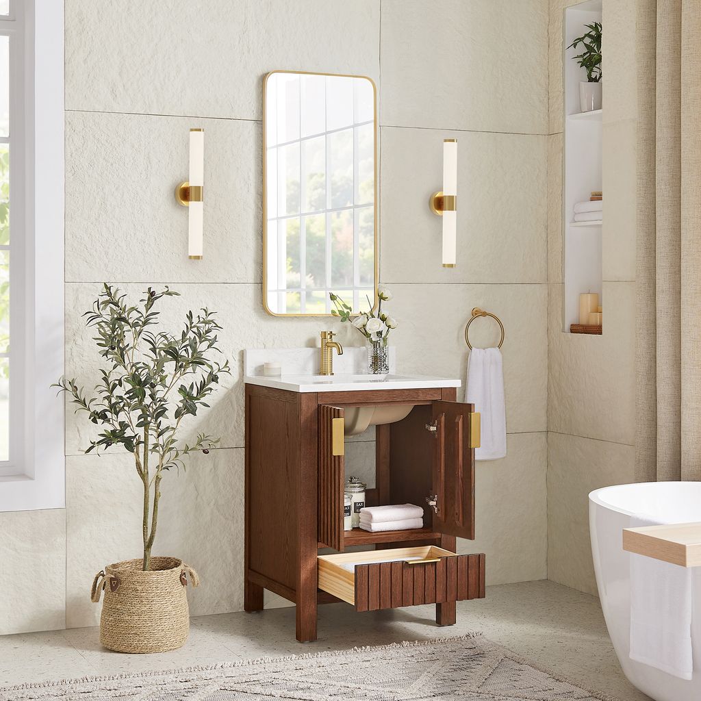 Shenzhen 24" Single Sink Bath Vanity in Aged Dark Brown Oak