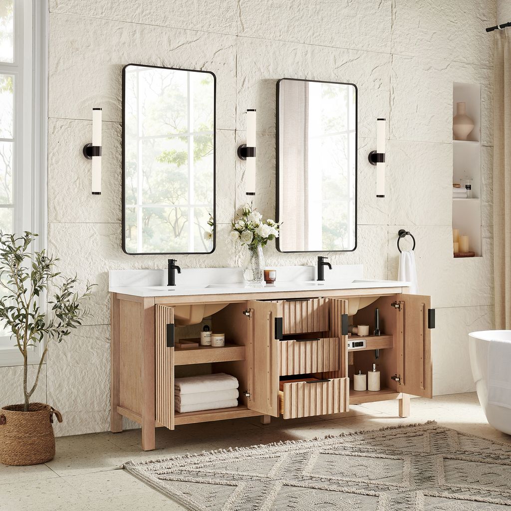 Shenzhen 72" Double Sink Bath Vanity in Aged Natural Oak